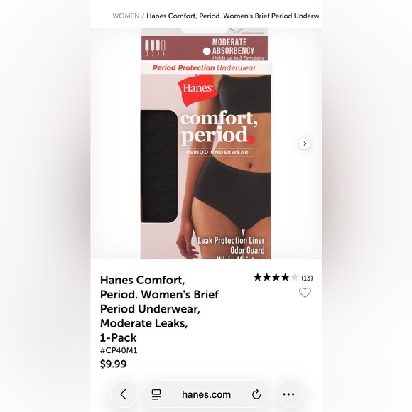 Hanes Comfort, Period. Women's Cotton Brief Period Underwear    briefs panties - Picture 5 of 5
